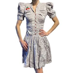 Fiorucci Vintage 80's New Wave Gray Puff Sleeve Dress XS